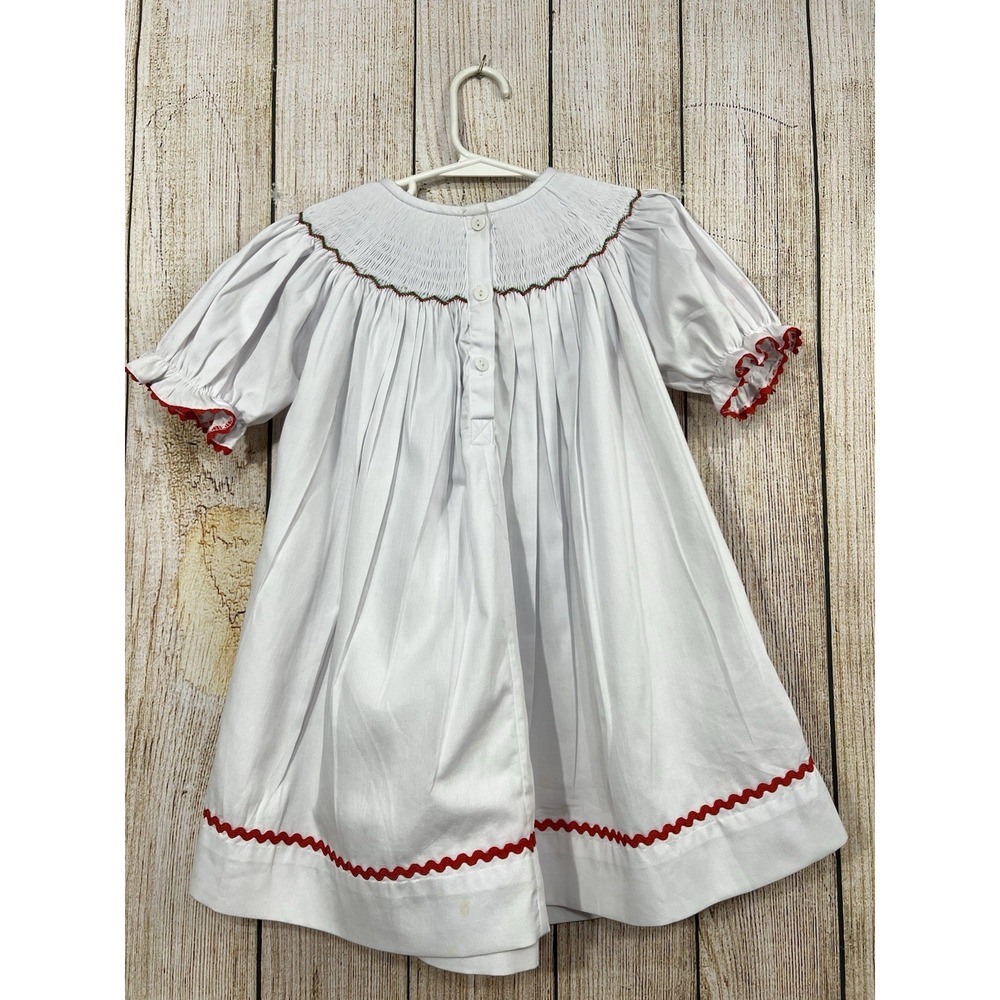 The Trendy Toddler Smocked Dress White Sz 5 Embroidered Christmas Tree Heirloom - Picture 5 of 8